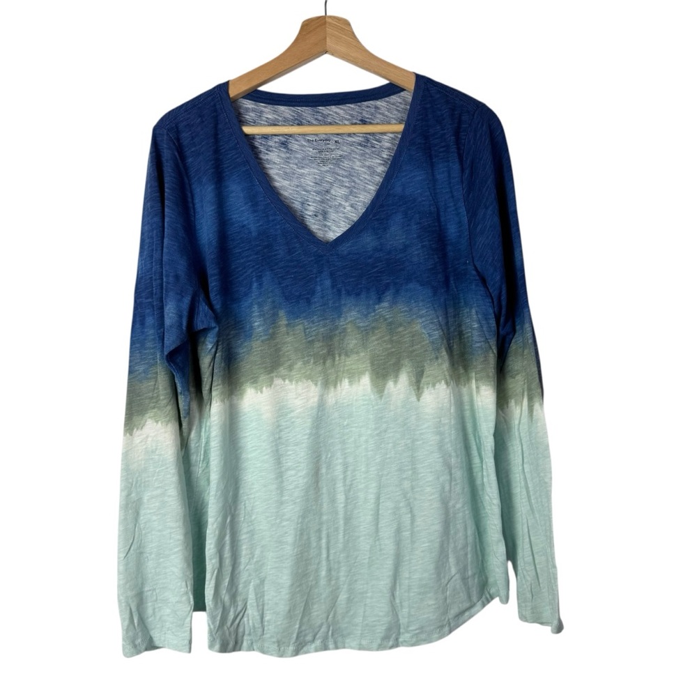 Sonoma Long Sleeve Ombre V-Neck Tee in Navy, Green, Mint